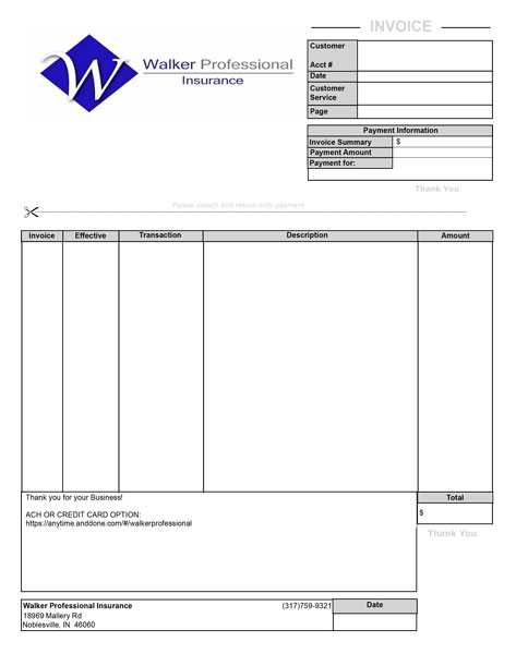 Photo of Walker Professional Insurance's Blank Invoice PDF