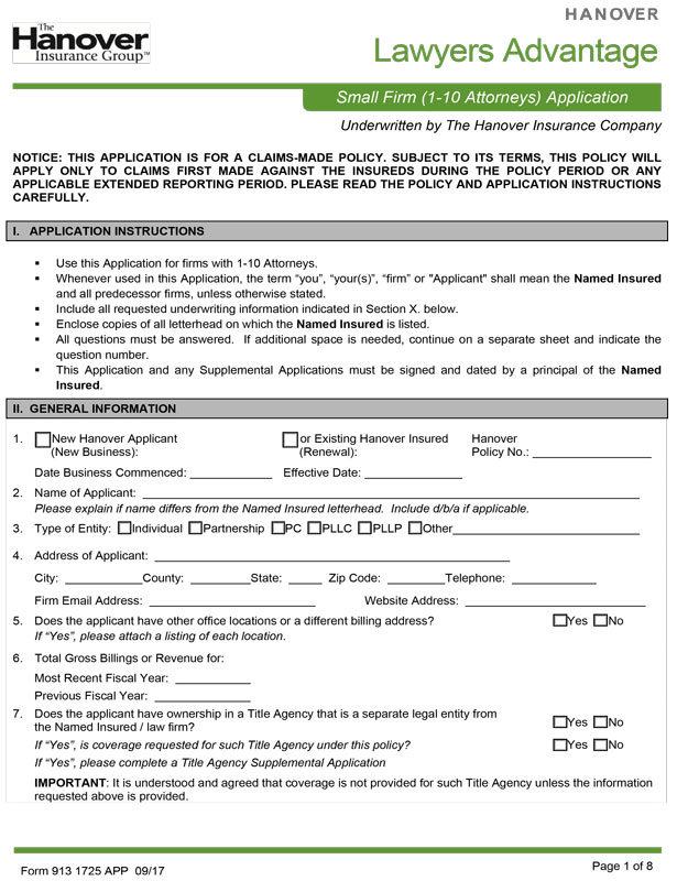 Photo of Design Professionals Liability Coverage Application PDF